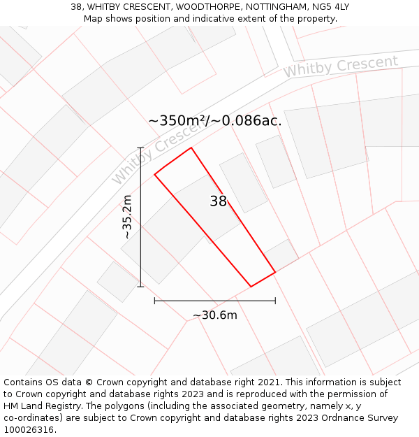 38, WHITBY CRESCENT, WOODTHORPE, NOTTINGHAM, NG5 4LY: Plot and title map