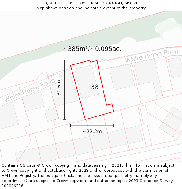 38, WHITE HORSE ROAD, MARLBOROUGH, SN8 2FE: Plot and title map
