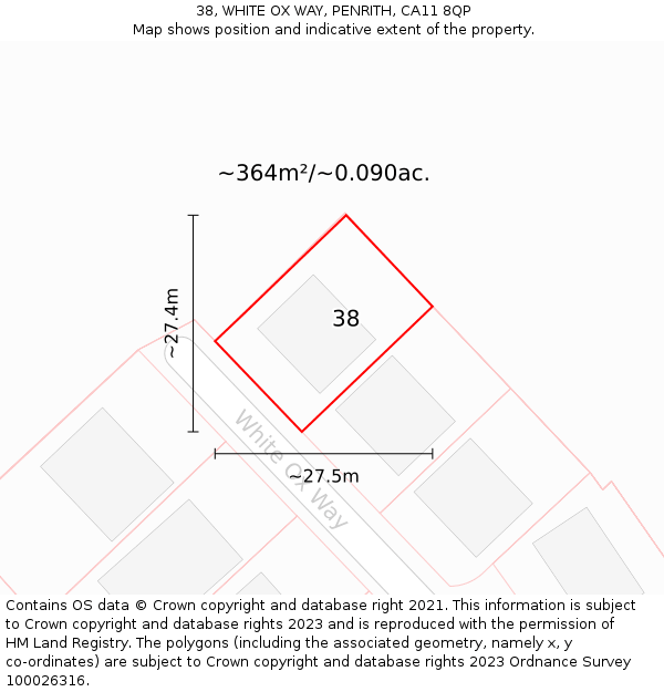 38, WHITE OX WAY, PENRITH, CA11 8QP: Plot and title map