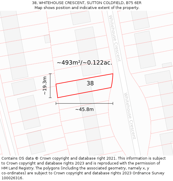 38, WHITEHOUSE CRESCENT, SUTTON COLDFIELD, B75 6ER: Plot and title map