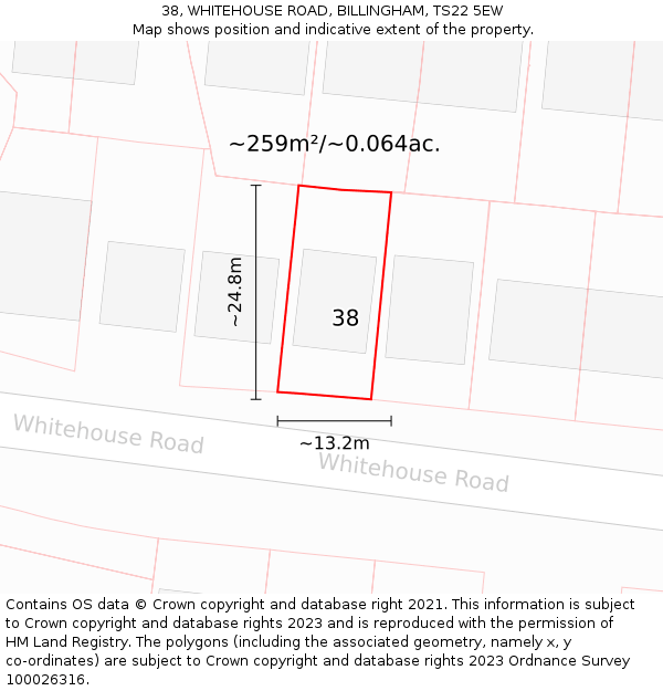 38, WHITEHOUSE ROAD, BILLINGHAM, TS22 5EW: Plot and title map