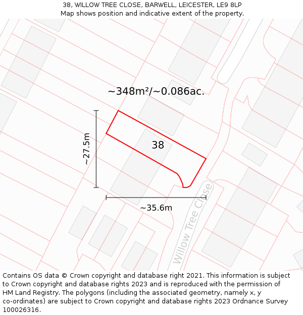 38, WILLOW TREE CLOSE, BARWELL, LEICESTER, LE9 8LP: Plot and title map