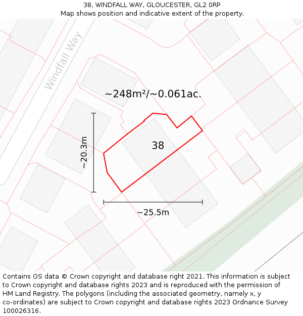 38, WINDFALL WAY, GLOUCESTER, GL2 0RP: Plot and title map