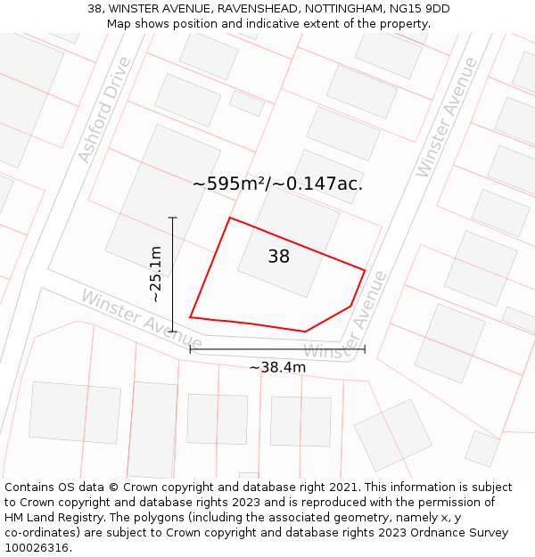 38, WINSTER AVENUE, RAVENSHEAD, NOTTINGHAM, NG15 9DD: Plot and title map