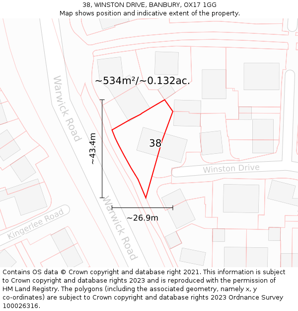 38, WINSTON DRIVE, BANBURY, OX17 1GG: Plot and title map