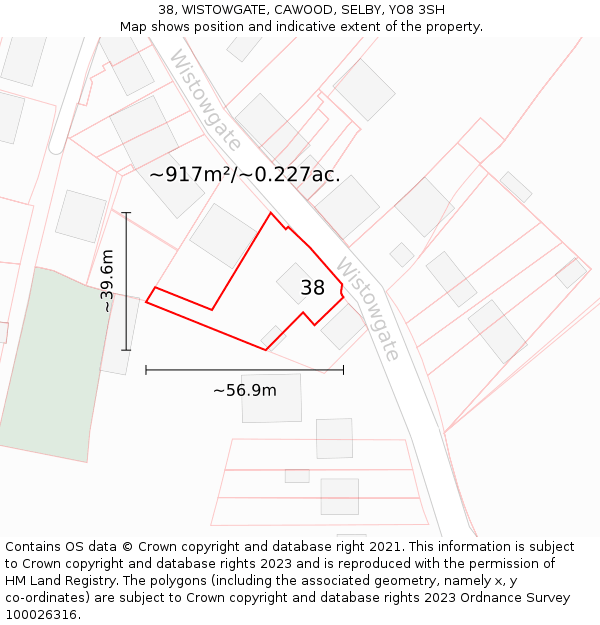 38, WISTOWGATE, CAWOOD, SELBY, YO8 3SH: Plot and title map