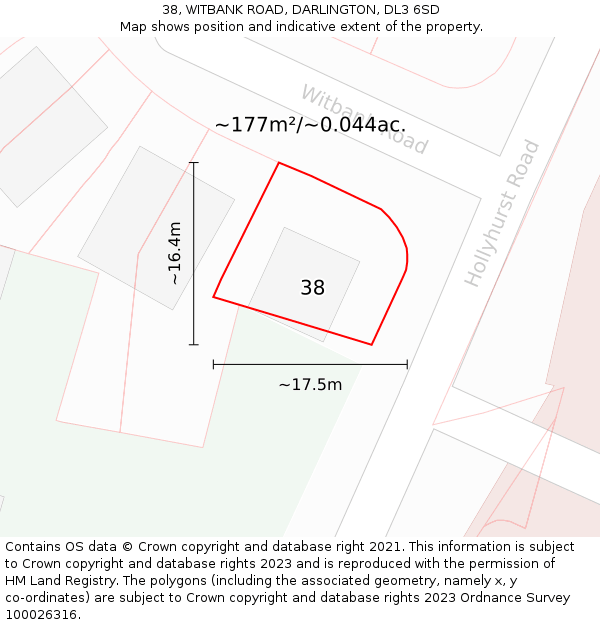 38, WITBANK ROAD, DARLINGTON, DL3 6SD: Plot and title map