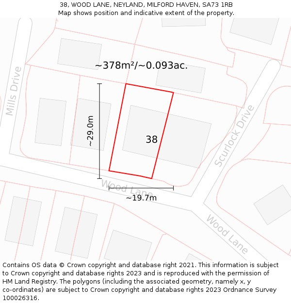 38, WOOD LANE, NEYLAND, MILFORD HAVEN, SA73 1RB: Plot and title map