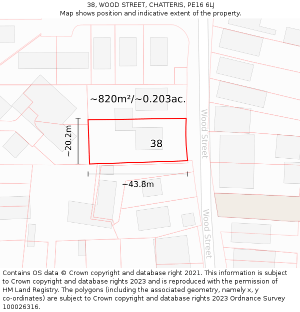 38, WOOD STREET, CHATTERIS, PE16 6LJ: Plot and title map