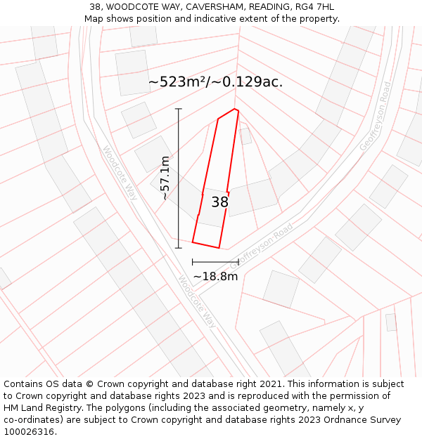 38, WOODCOTE WAY, CAVERSHAM, READING, RG4 7HL: Plot and title map