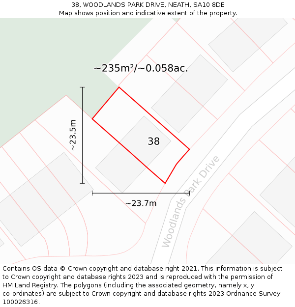 38, WOODLANDS PARK DRIVE, NEATH, SA10 8DE: Plot and title map