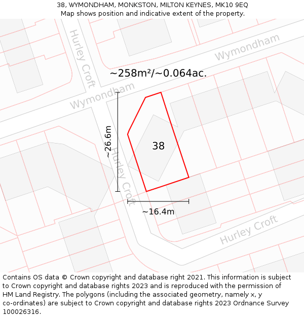 38, WYMONDHAM, MONKSTON, MILTON KEYNES, MK10 9EQ: Plot and title map