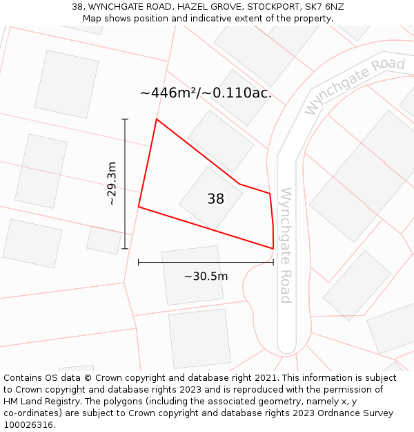 38, WYNCHGATE ROAD, HAZEL GROVE, STOCKPORT, SK7 6NZ: Plot and title map