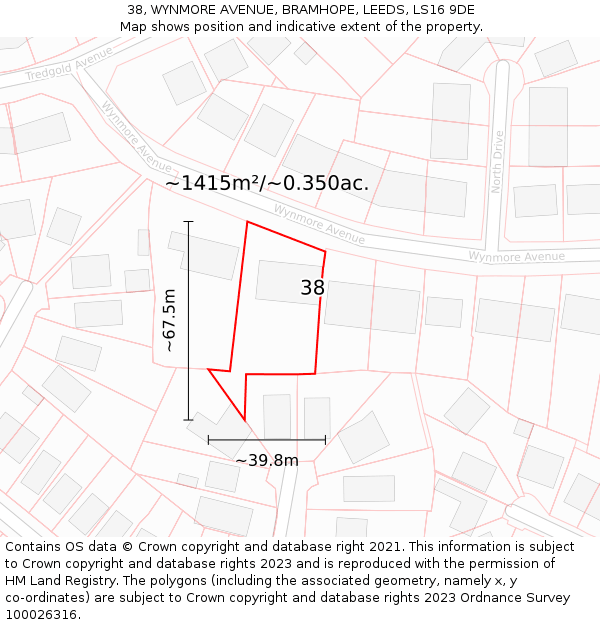 38, WYNMORE AVENUE, BRAMHOPE, LEEDS, LS16 9DE: Plot and title map