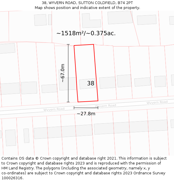 38, WYVERN ROAD, SUTTON COLDFIELD, B74 2PT: Plot and title map