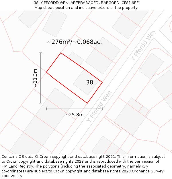 38, Y FFORDD WEN, ABERBARGOED, BARGOED, CF81 9EE: Plot and title map