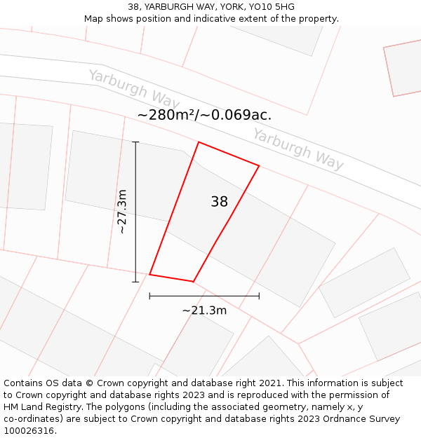 38, YARBURGH WAY, YORK, YO10 5HG: Plot and title map