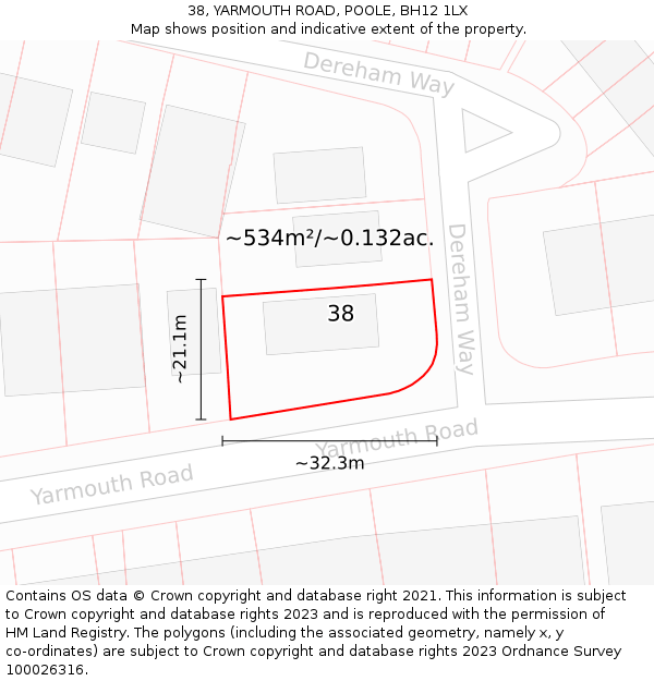 38, YARMOUTH ROAD, POOLE, BH12 1LX: Plot and title map