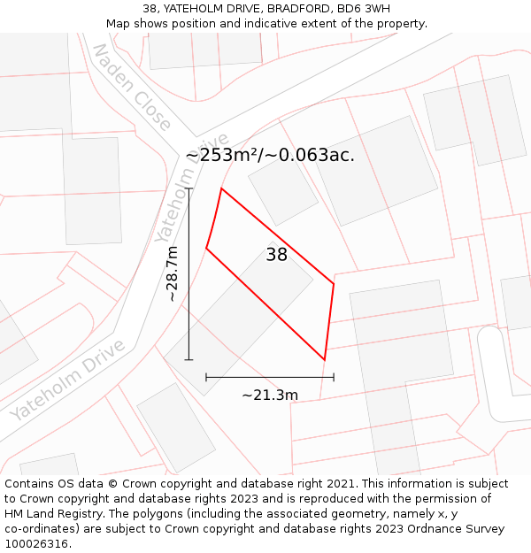 38, YATEHOLM DRIVE, BRADFORD, BD6 3WH: Plot and title map