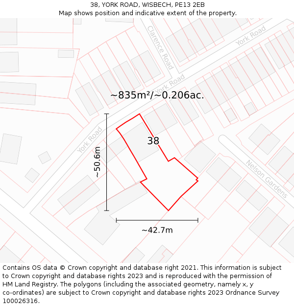 38, YORK ROAD, WISBECH, PE13 2EB: Plot and title map
