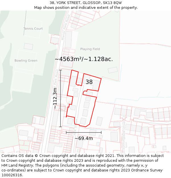 38, YORK STREET, GLOSSOP, SK13 8QW: Plot and title map