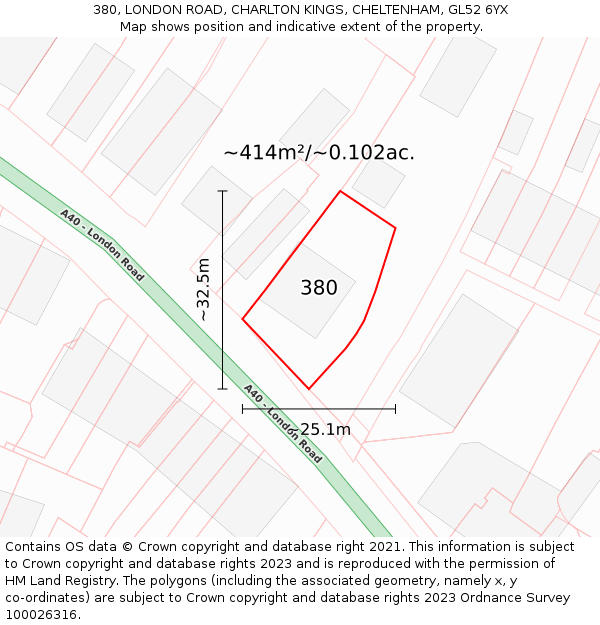 380, LONDON ROAD, CHARLTON KINGS, CHELTENHAM, GL52 6YX: Plot and title map