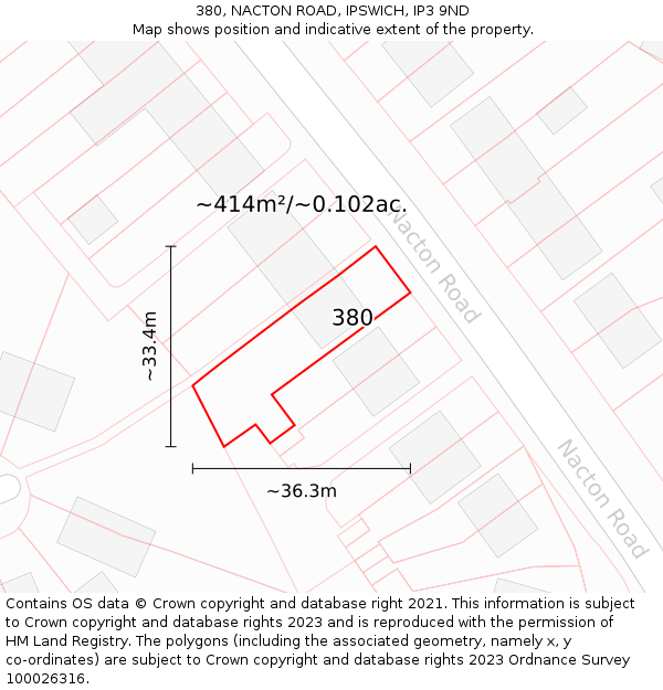 380, NACTON ROAD, IPSWICH, IP3 9ND: Plot and title map