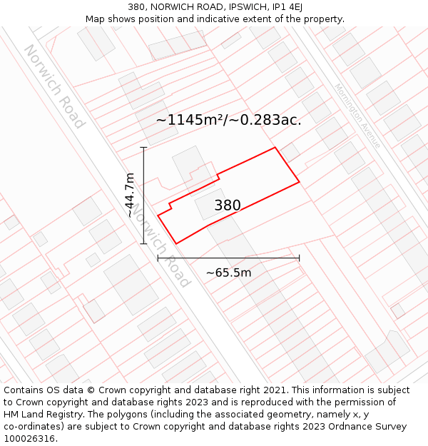 380, NORWICH ROAD, IPSWICH, IP1 4EJ: Plot and title map