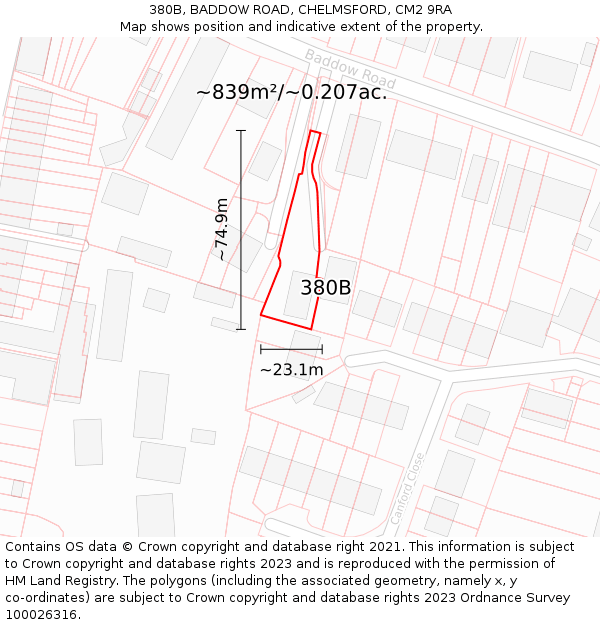 380B, BADDOW ROAD, CHELMSFORD, CM2 9RA: Plot and title map