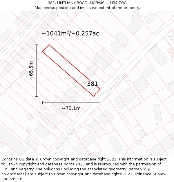 381, UNTHANK ROAD, NORWICH, NR4 7QG: Plot and title map