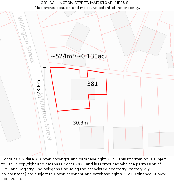 381, WILLINGTON STREET, MAIDSTONE, ME15 8HL: Plot and title map