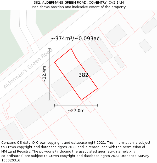 382, ALDERMANS GREEN ROAD, COVENTRY, CV2 1NN: Plot and title map