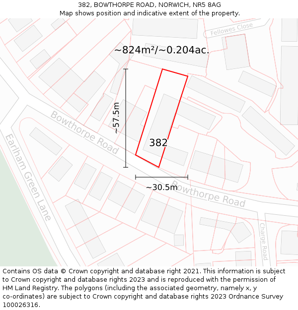 382, BOWTHORPE ROAD, NORWICH, NR5 8AG: Plot and title map
