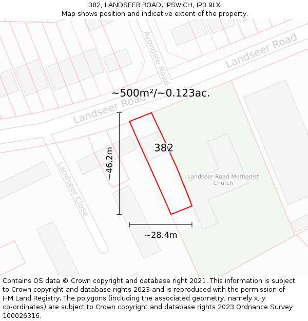 382, LANDSEER ROAD, IPSWICH, IP3 9LX: Plot and title map