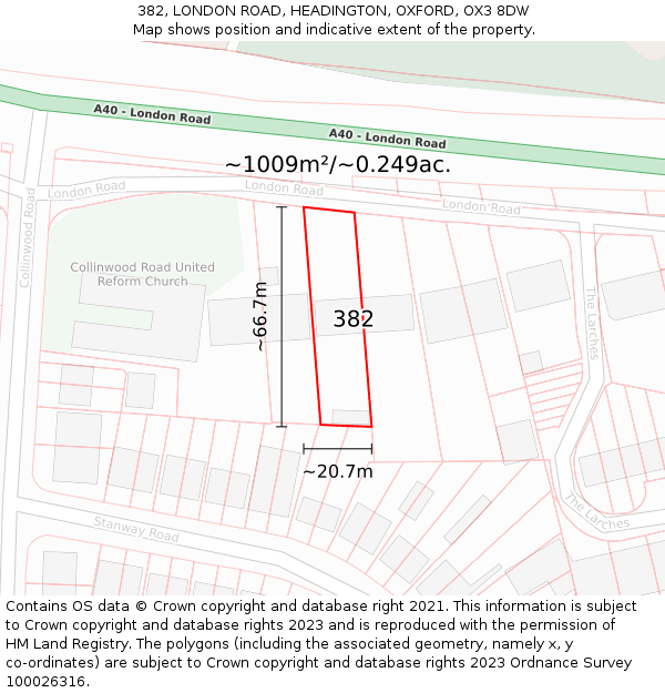 382, LONDON ROAD, HEADINGTON, OXFORD, OX3 8DW: Plot and title map