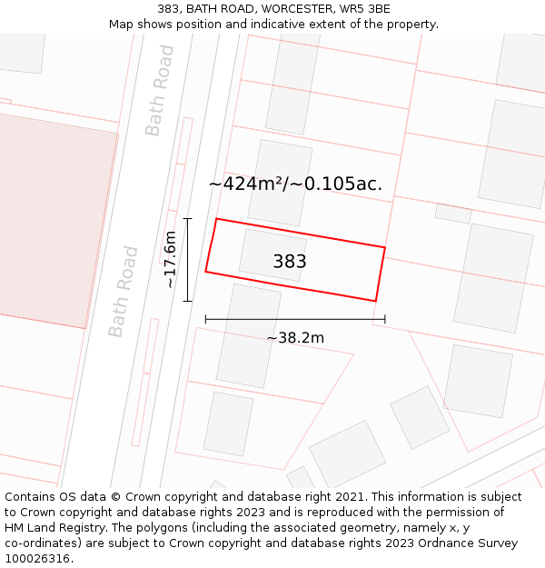 383, BATH ROAD, WORCESTER, WR5 3BE: Plot and title map