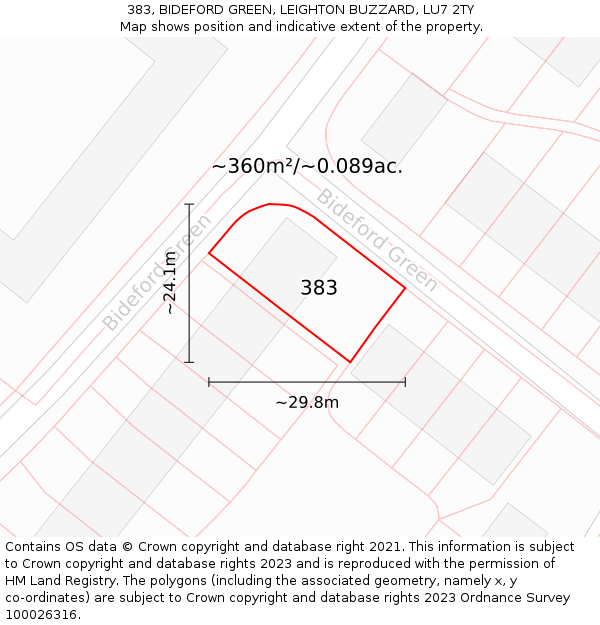 383, BIDEFORD GREEN, LEIGHTON BUZZARD, LU7 2TY: Plot and title map
