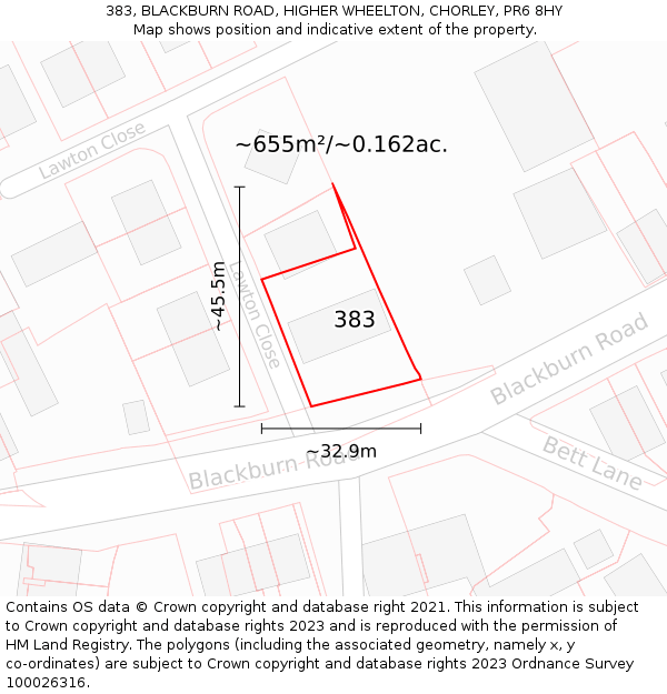 383, BLACKBURN ROAD, HIGHER WHEELTON, CHORLEY, PR6 8HY: Plot and title map