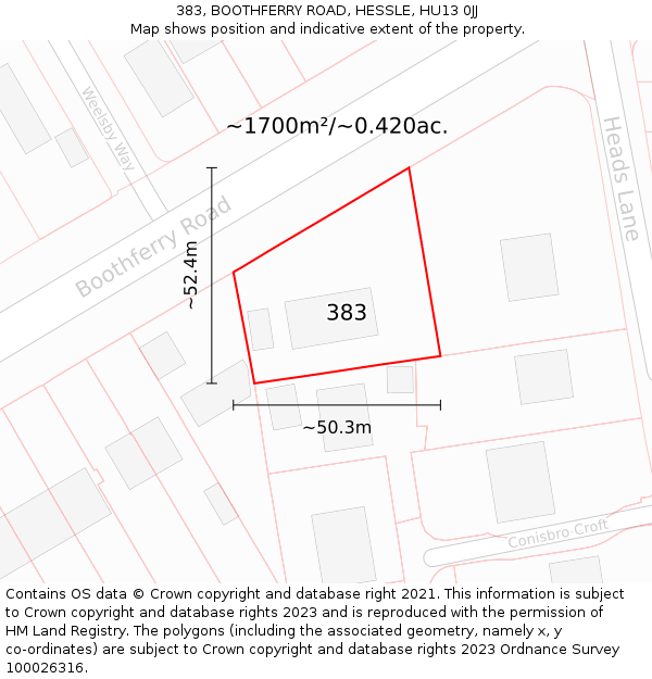 383, BOOTHFERRY ROAD, HESSLE, HU13 0JJ: Plot and title map