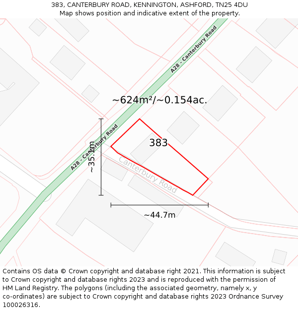 383, CANTERBURY ROAD, KENNINGTON, ASHFORD, TN25 4DU: Plot and title map