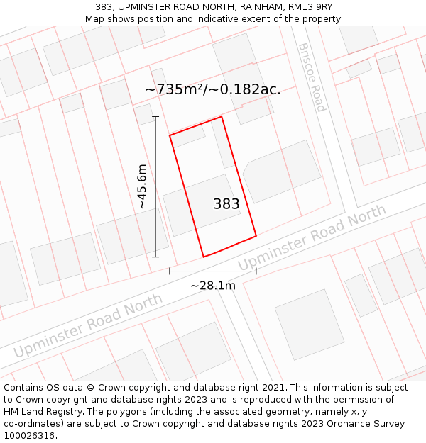 383, UPMINSTER ROAD NORTH, RAINHAM, RM13 9RY: Plot and title map