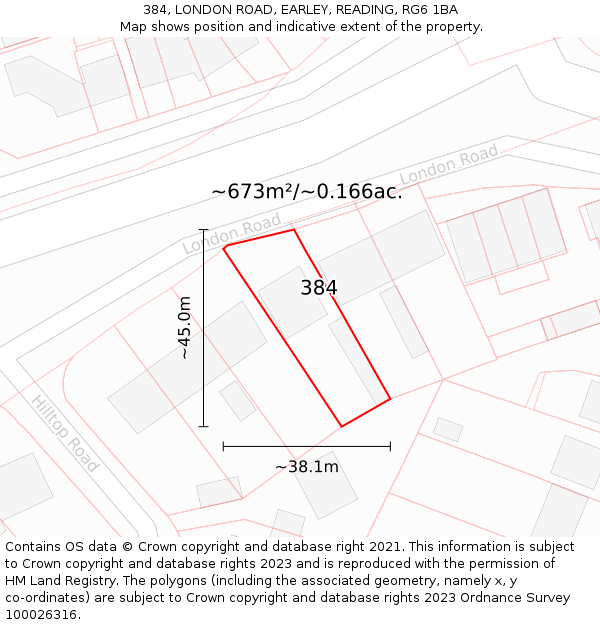 384, LONDON ROAD, EARLEY, READING, RG6 1BA: Plot and title map