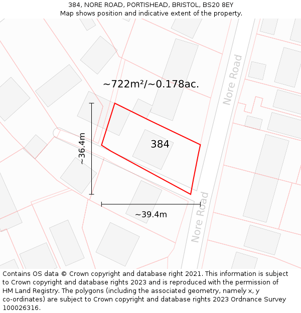 384, NORE ROAD, PORTISHEAD, BRISTOL, BS20 8EY: Plot and title map