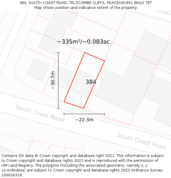 384, SOUTH COAST ROAD, TELSCOMBE CLIFFS, PEACEHAVEN, BN10 7ET: Plot and title map