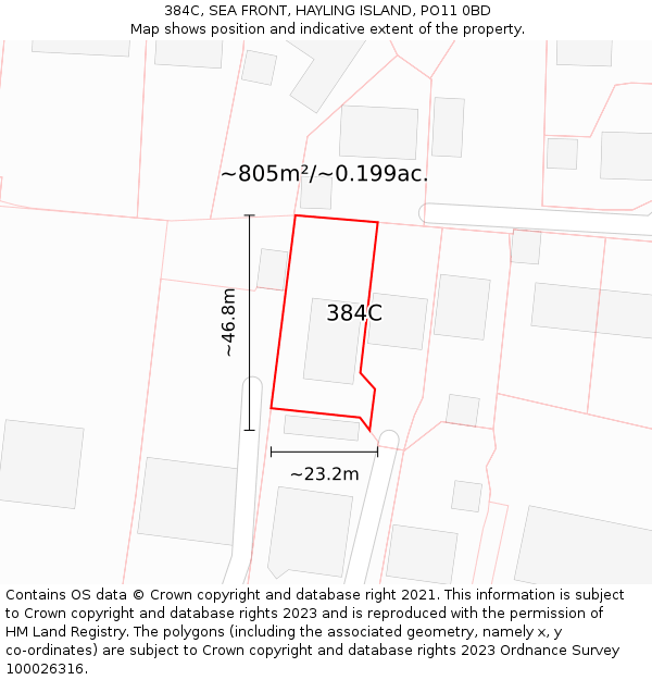 384C, SEA FRONT, HAYLING ISLAND, PO11 0BD: Plot and title map