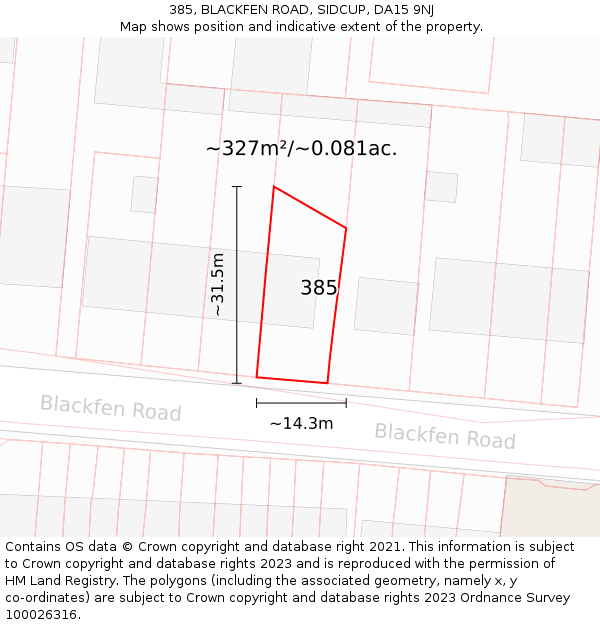 385, BLACKFEN ROAD, SIDCUP, DA15 9NJ: Plot and title map