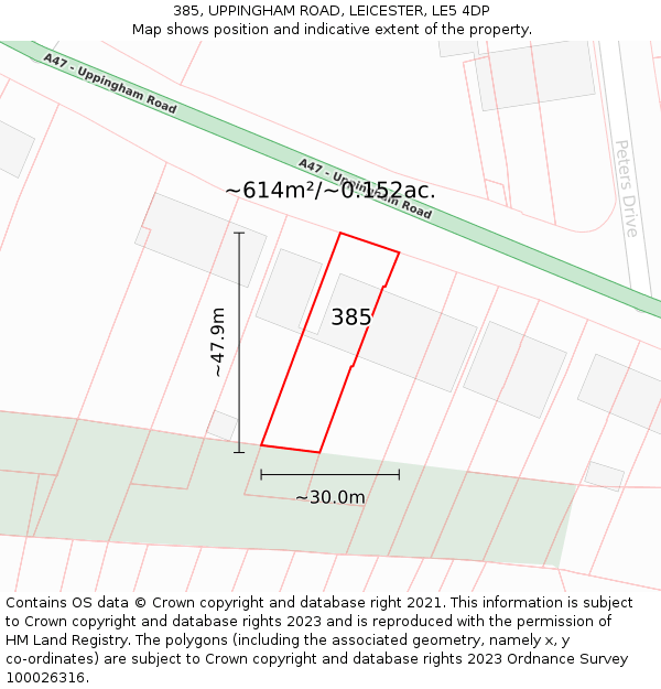 385, UPPINGHAM ROAD, LEICESTER, LE5 4DP: Plot and title map