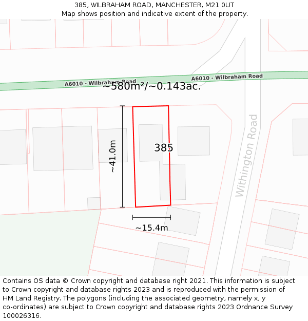 385, WILBRAHAM ROAD, MANCHESTER, M21 0UT: Plot and title map