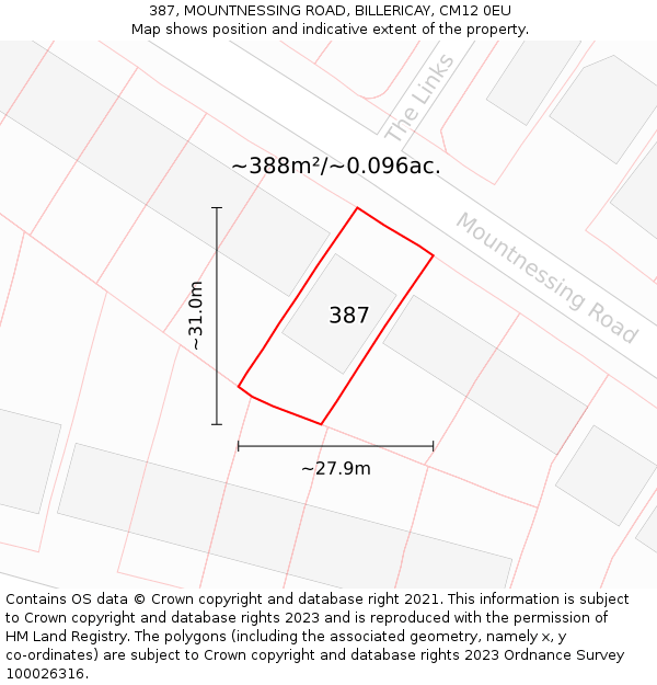 387, MOUNTNESSING ROAD, BILLERICAY, CM12 0EU: Plot and title map