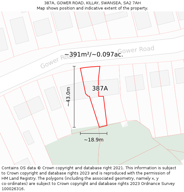 387A, GOWER ROAD, KILLAY, SWANSEA, SA2 7AH: Plot and title map